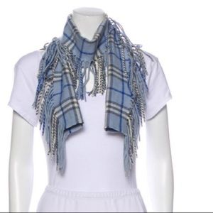BURBERRY Genuine Blue Cashmere Fringe Scarf